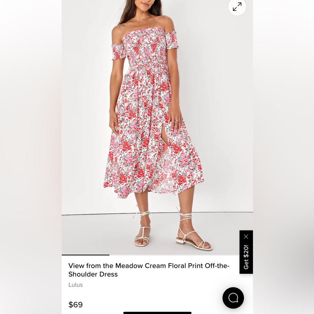 Lulu's Cream and Red Floral Off-Shoulder Midi Dress